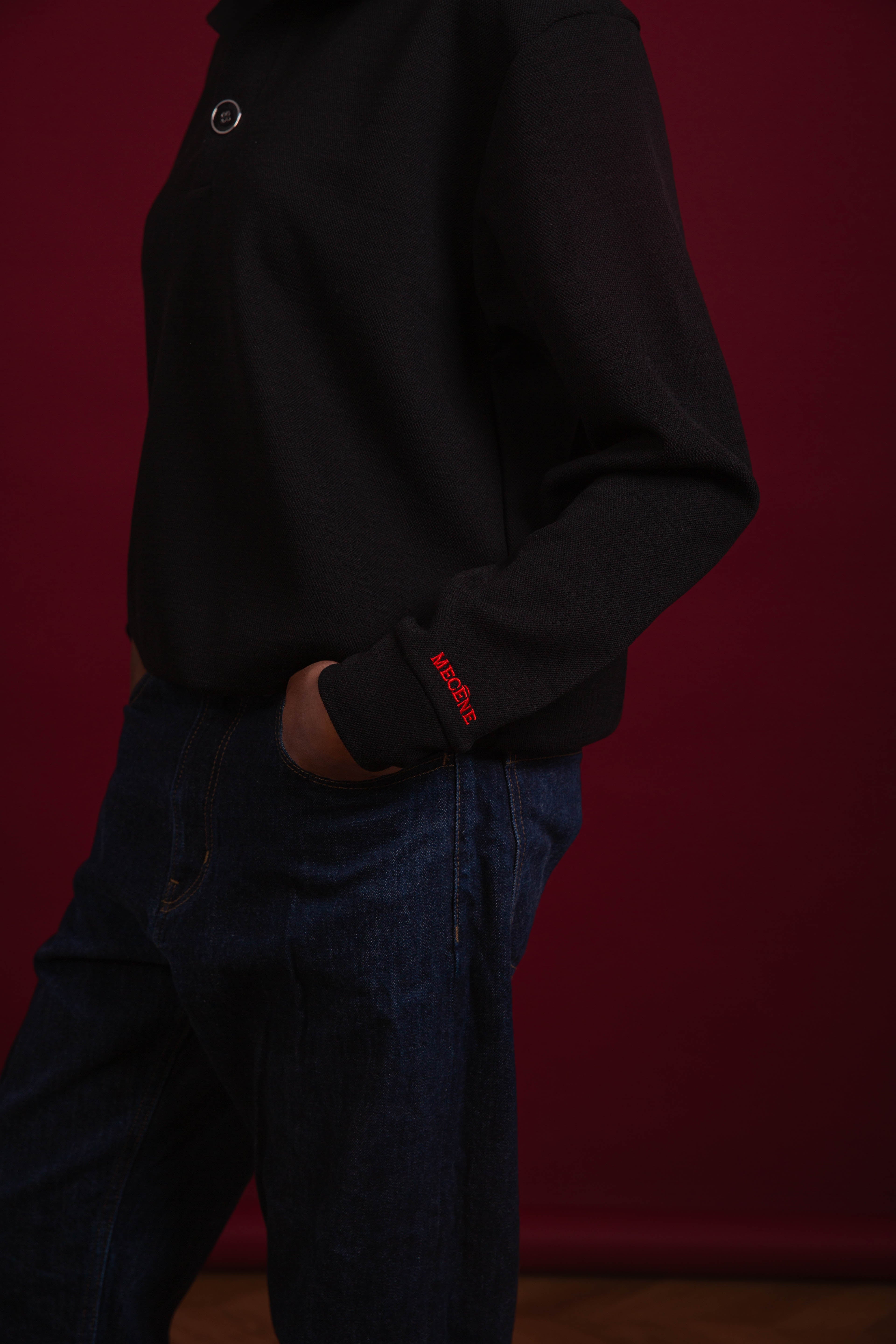 René — Polo noir maille piquée